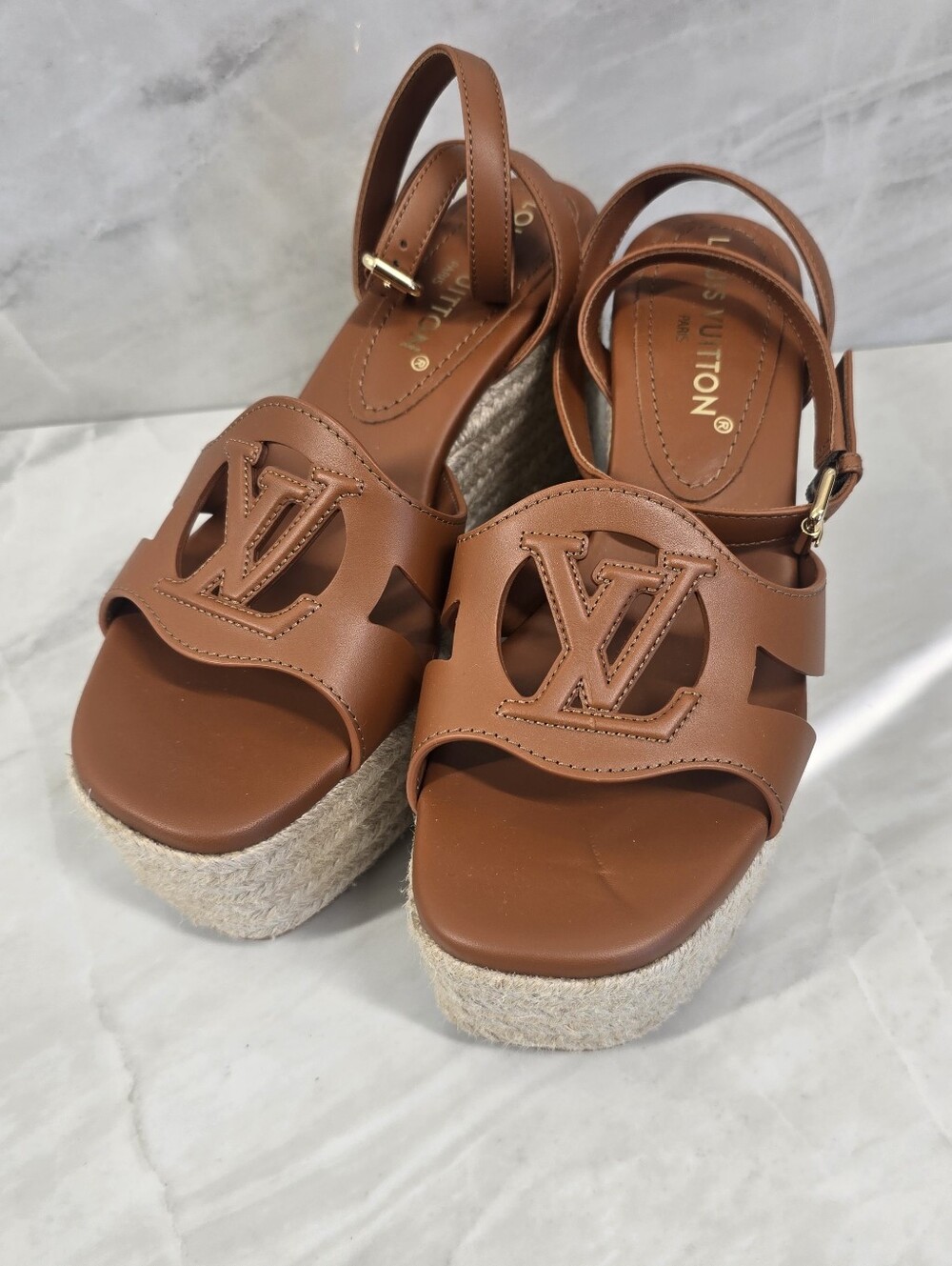 Louis Vuitton Brown Leather Platform Espadrille Sandals
